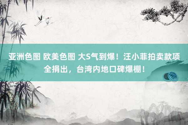亚洲色图 欧美色图 大S气到爆！汪小菲拍卖款项全捐出，台湾内地口碑爆棚！