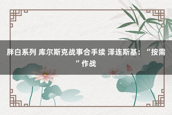 胖白系列 库尔斯克战事合手续 泽连斯基：“按需”作战